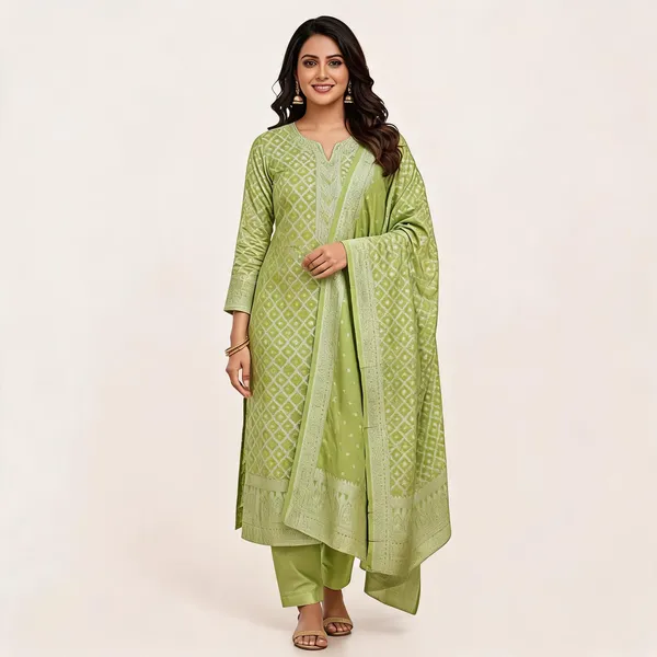 Green_Jacquard_Printed_Straight_Kurta_Palazzo_Set_For_Women
