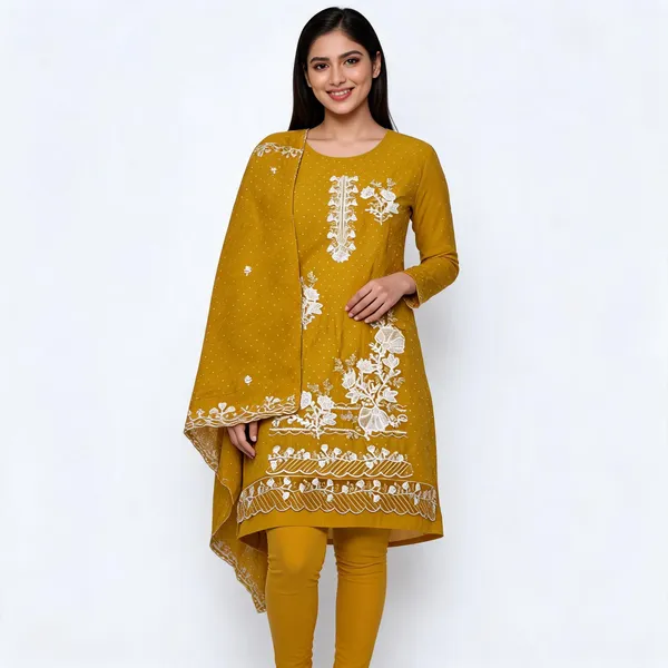 Mustard_Yellow_Georgette_Floral_Embroidered_Unstitched_Suit_For_Women