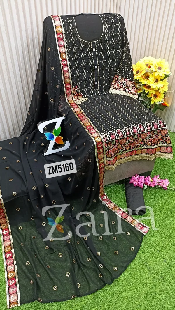 Black_Georgette_Embroidered_Unstitched_Kurta_Set_For_Women