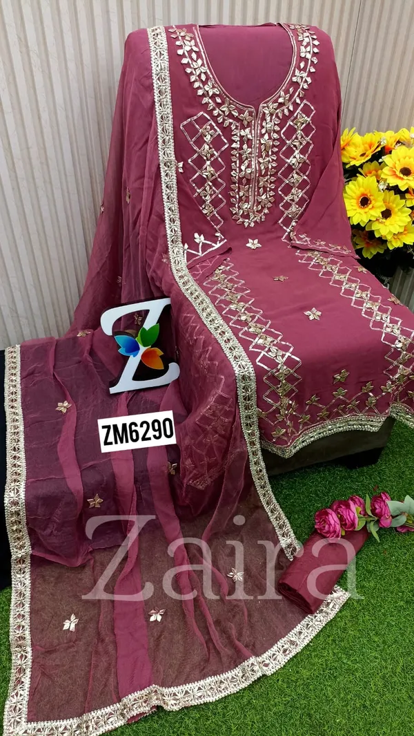 Rust_Georgette_Gota_Work_Unstitched_Kurta_Fabric_For_Women
