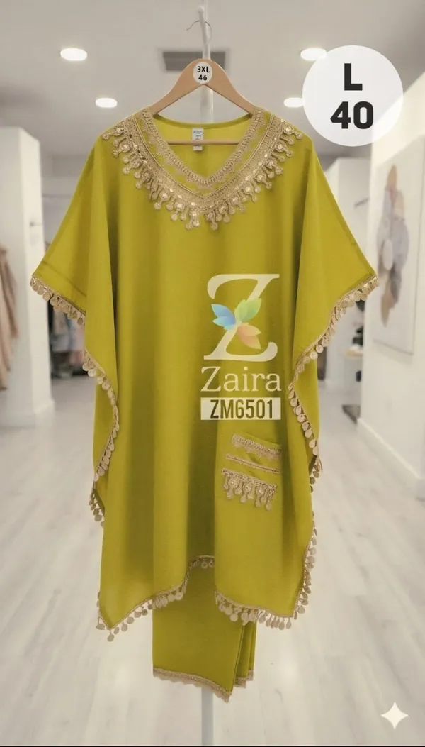 Mustard_Yellow_Modal_Muslin_Embellished_Kaftan_Set_For_Women