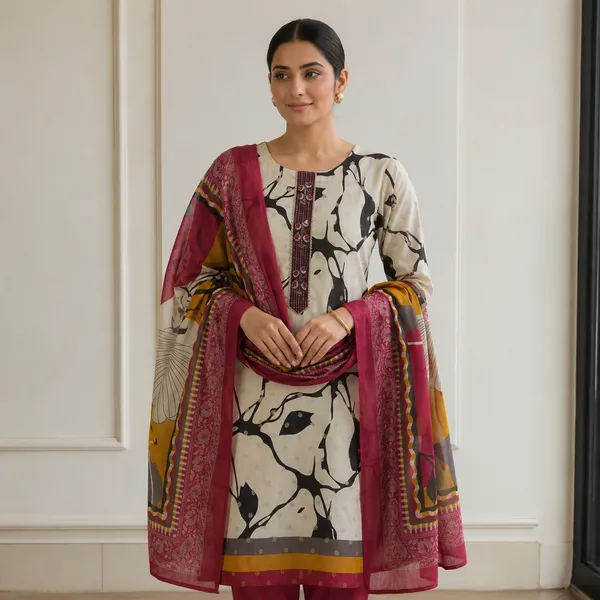 Premium_Cotton_Printed_Unstitched_Kurta_Set_for_Women_|_Elegant_Embroidered_Neck_|_Kurta,_Bottom_&_Dupatta