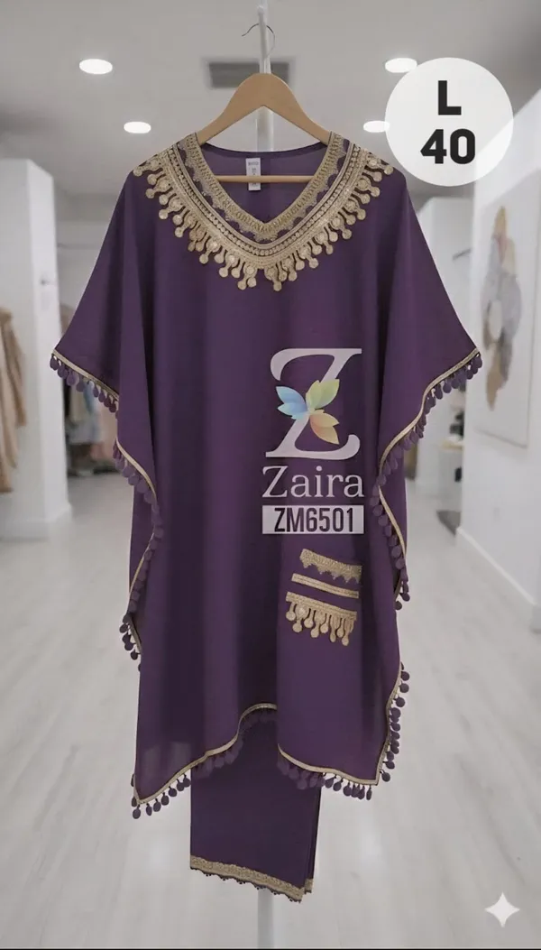 Purple_Modal_Muslin_Embroidered_Kaftan_Suit_For_Women