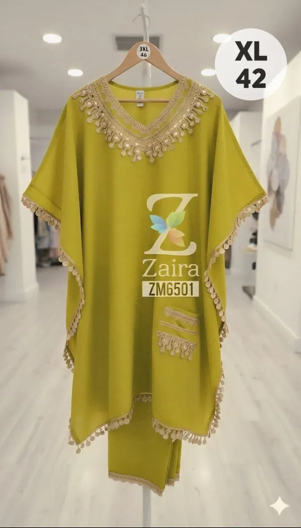 Mustard_Yellow_Modal_Muslin_Embellished_Kaftan_Set_For_Women
