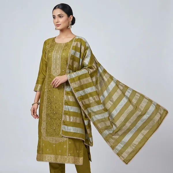 Mehndi_Dola_Silk_Woven_Unstitched_Kurta_Fabric_For_Women