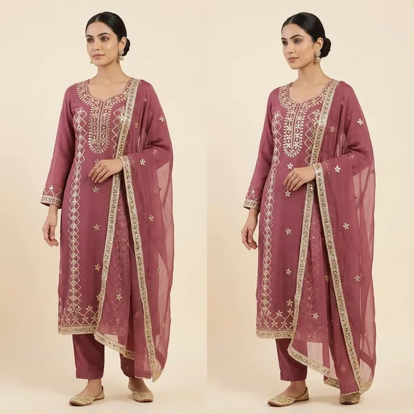 Rust_Georgette_Gota_Work_Unstitched_Kurta_Fabric_For_Women