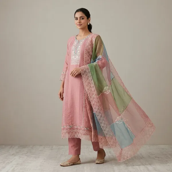 Peach_Organza_Embroidered_Unstitched_Kurta_Set_For_Women