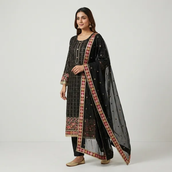 Black_Georgette_Embroidered_Unstitched_Kurta_Set_For_Women