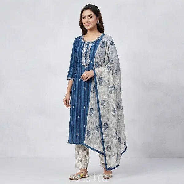 Blue_Cotton_Printed_Unstitched_Kurta_Set_For_Women
