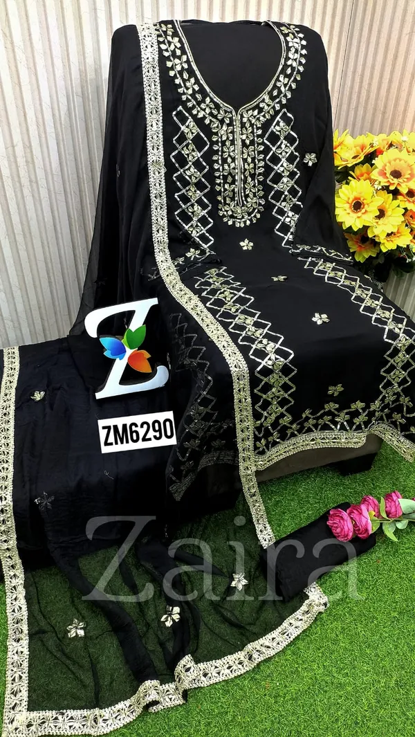 Black_Georgette_Embroidered_Unstitched_Kurta_Fabric_For_Women