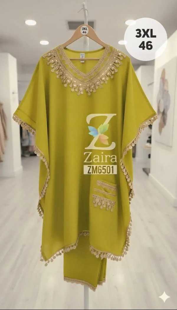 Mustard_Yellow_Modal_Muslin_Embellished_Kaftan_Set_For_Women