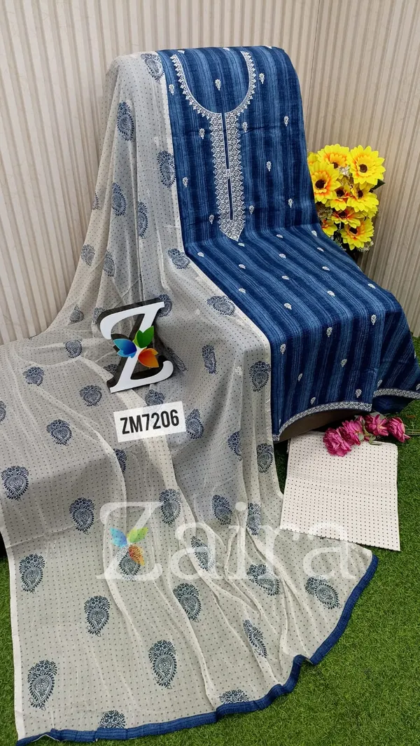Blue_Cotton_Printed_Unstitched_Kurta_Set_For_Women
