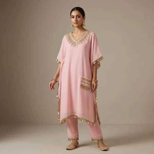 Pink_Modal_Muslin_Embellished_Kaftan_Co-Ord_Set_For_Women