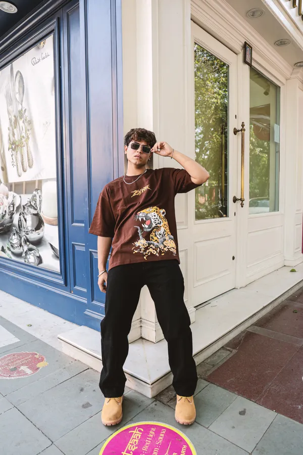 Brown_Cotton_Oversized_Tiger_Print_T-Shirt_For_Unisex