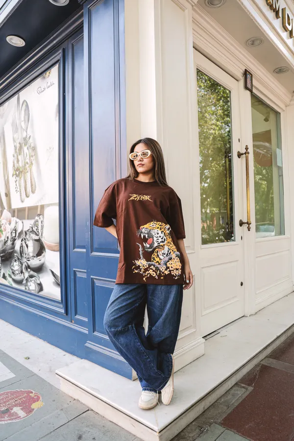Brown_Cotton_Oversized_Tiger_Print_T-Shirt_For_Unisex