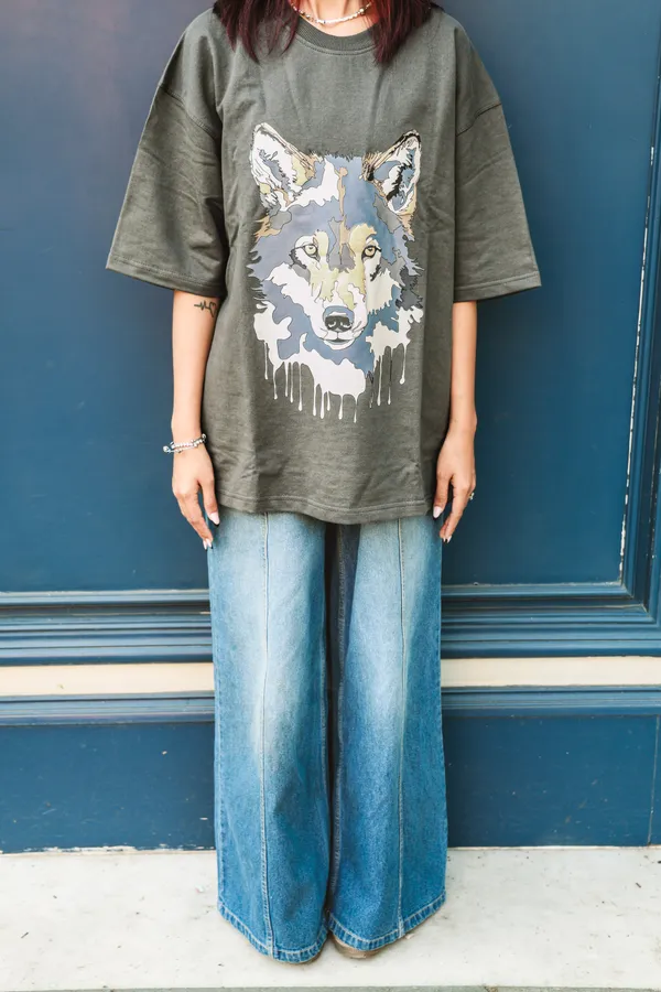 Olive_Green_Cotton_Oversized_Wolf_Print_T-Shirt_For_Unisex