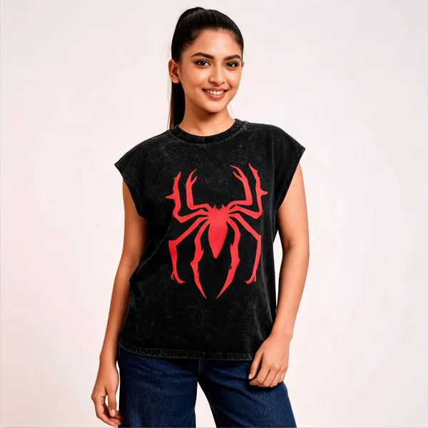 Black_Cotton_Oversized_Sleeveless_Spider_Print_T-Shirt_For_Unisex