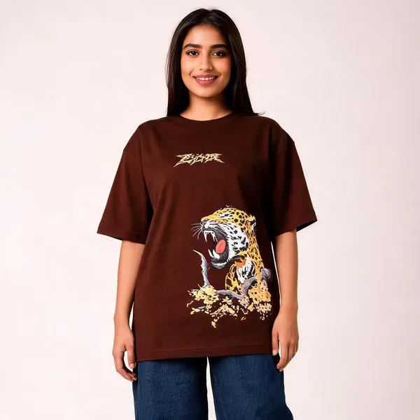 Brown_Cotton_Oversized_Tiger_Print_T-Shirt_For_Unisex