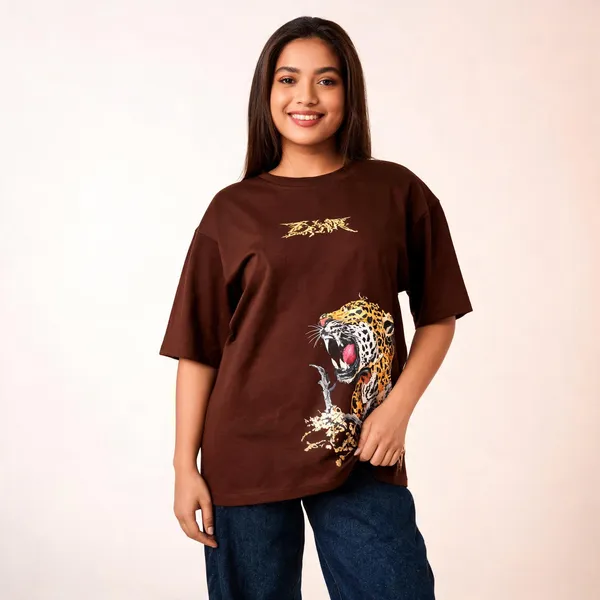 Brown_Cotton_Oversized_Tiger_Print_T-Shirt_For_Unisex