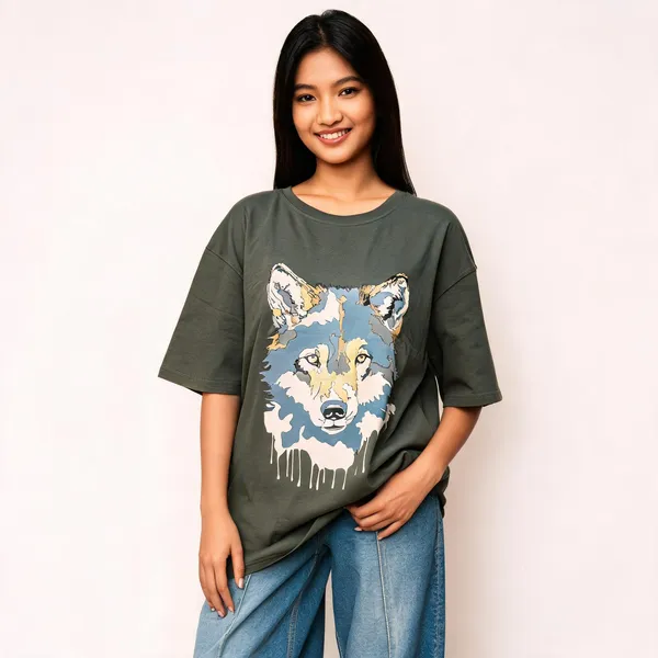 Olive_Green_Cotton_Oversized_Wolf_Print_T-Shirt_For_Unisex