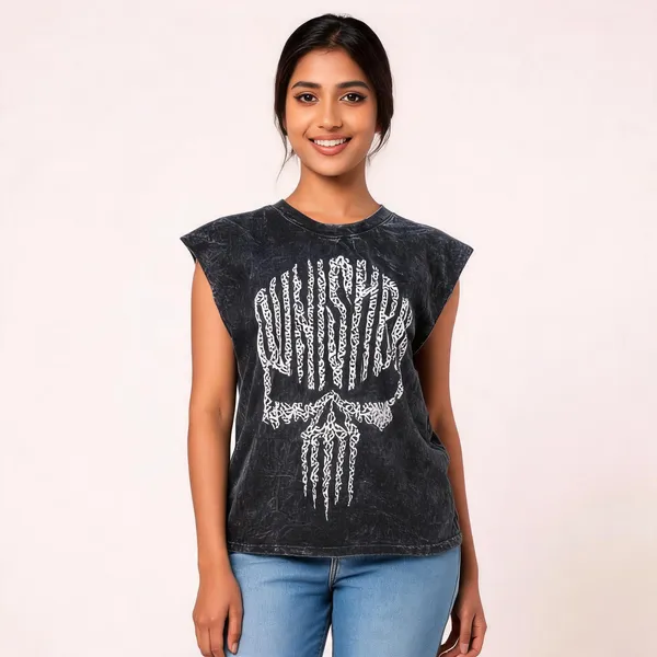 Black_Cotton_Acid_Wash_Sleeveless_Skull_Print_T-Shirt_For_Unisex