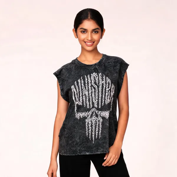 Black_Cotton_Acid_Wash_Sleeveless_Skull_Print_T-Shirt_For_Unisex