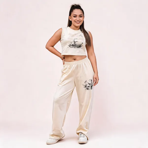 Cream_Cotton_Printed_Sleeveless_Crop_Top_And_Pants_Co-Ord_Set_For_Women