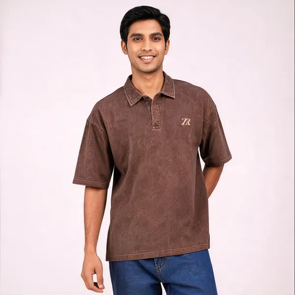 Brown_Cotton_Washed_Oversized_Polo_T-Shirt_For_Unisex