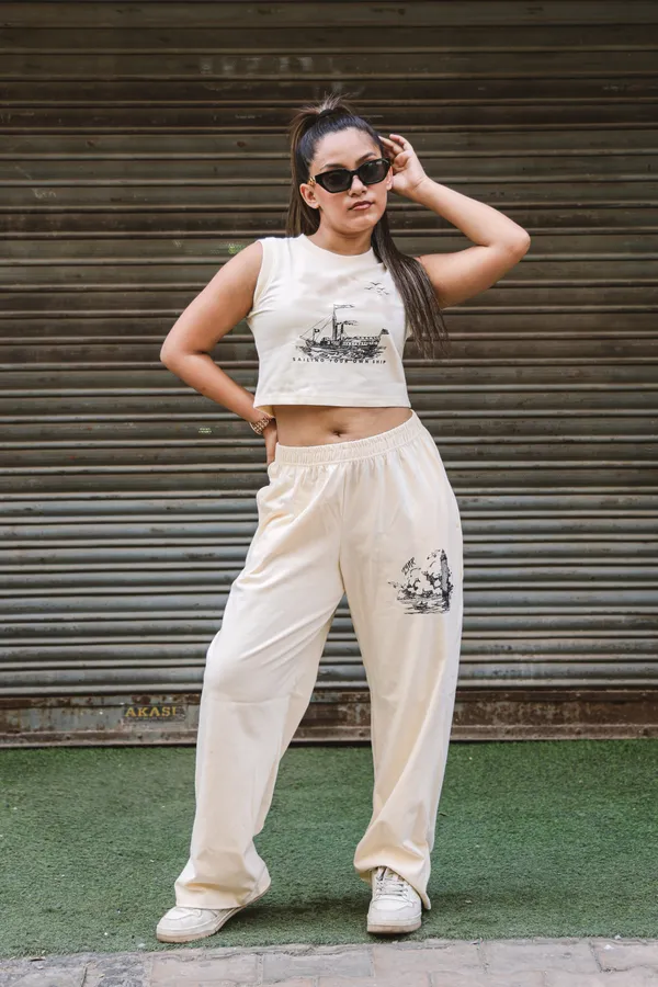 Cream_Cotton_Printed_Sleeveless_Crop_Top_And_Pants_Co-Ord_Set_For_Women