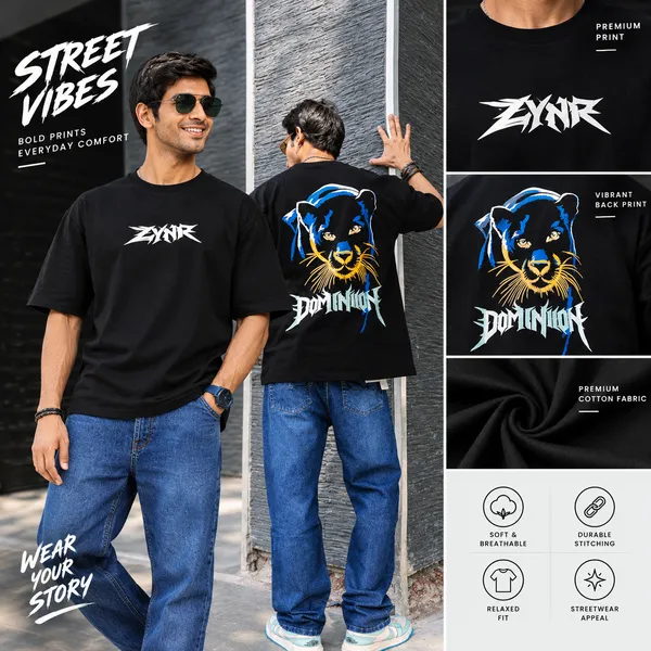 Black_Cotton_Oversized_Panther_Print_T-Shirt_For_Unisex
