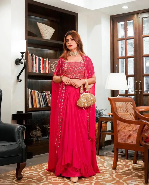 Pink_Georgette_Flared_Embellished_Lehenga_Choli_Set_For_Women