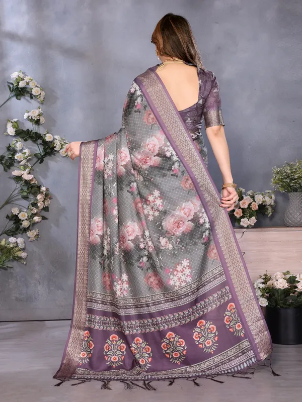 Wine_Cotton_Floral_Geometric_Printed_Saree_With_Blouse_Piece_For_Women