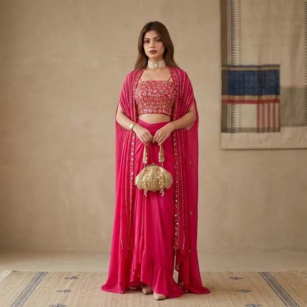 Pink_Georgette_Flared_Embellished_Lehenga_Choli_Set_For_Women
