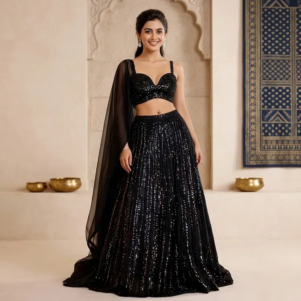 Black_Georgette_Sequin_Embellished_Lehenga_Choli_Set_For_Women