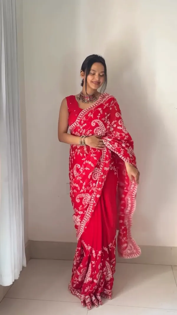 Red_Satin_Silk_Paisley_Embroidered_Saree_With_Blouse_Piece_For_Women