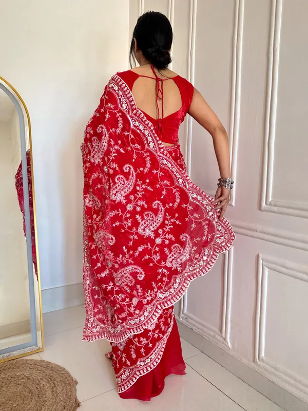 Red_Satin_Silk_Paisley_Embroidered_Saree_With_Blouse_Piece_For_Women