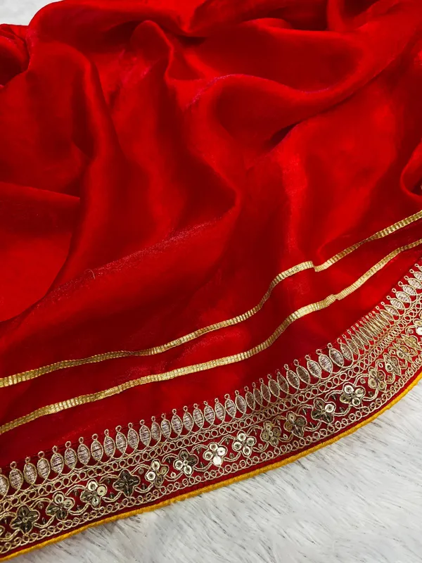 Red_Satin_Silk_Embroidered_Saree_With_Blouse_Piece_For_Women