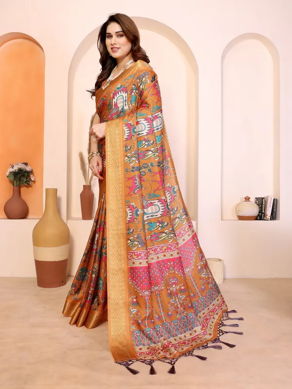 Mustard_Cotton_Silk_Traditional_Printed_Zari_Border_Saree_For_Women