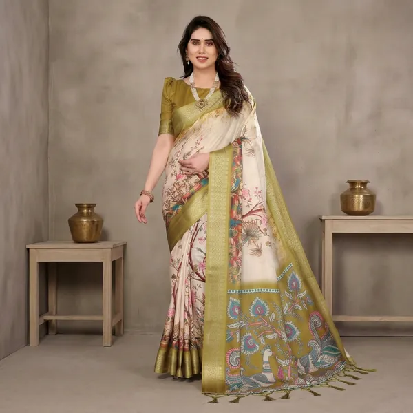 Cream_Cotton_Silk_Floral_Printed_Saree_With_Blouse_Piece_For_Women