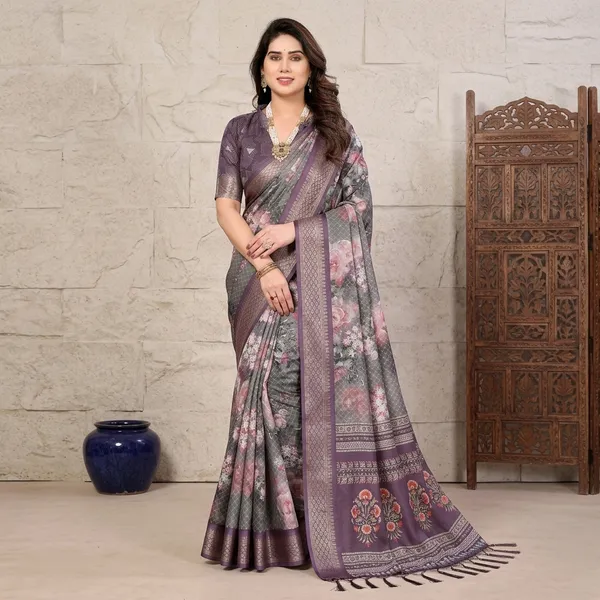 Wine_Cotton_Floral_Geometric_Printed_Saree_With_Blouse_Piece_For_Women