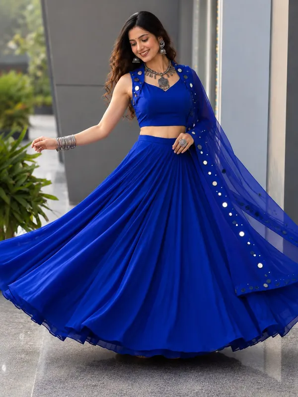 Blue_Cotton_Flared_Embellished_Lehenga_Choli_Set_For_Women