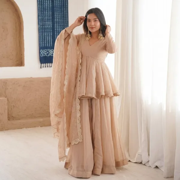 Peach_Crunchy_Silk_Embroidered_Anarkali_Suit_Set_For_Women