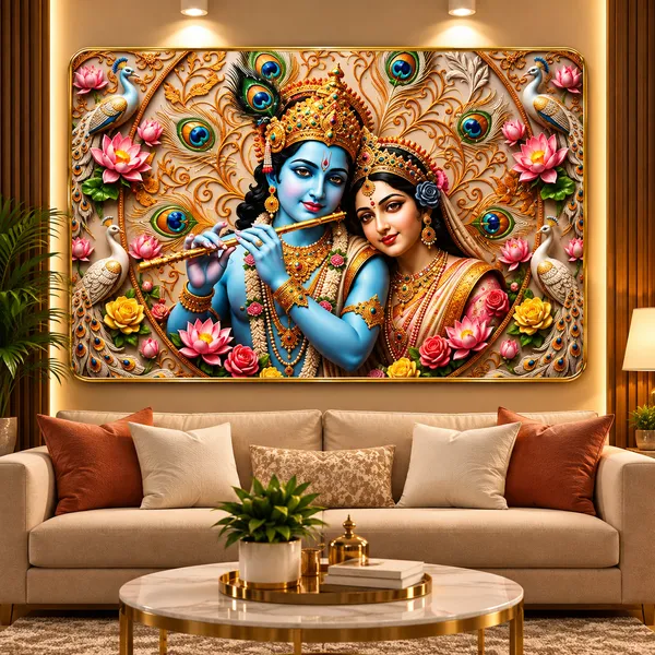 Mdf_Wood_Resin_Diamond_Radha_Krishna_Peacock_Wall_Art_Frame