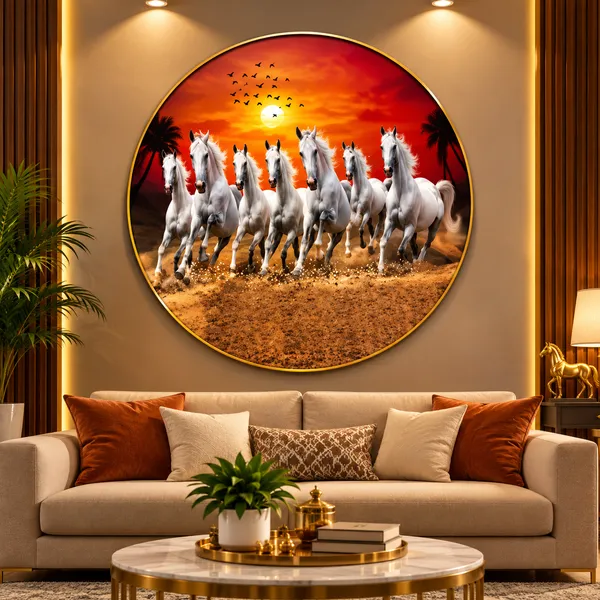 7_Running_White_Horses_Resin_Art_Round_Wall_Painting_|_Premium_Mdf_Wooden_Photo_Frame_|_High_Gloss_Waterproof_Finish_|_Vastu_Wall_Decor_|_Ready_To_Hang_|_Living_Room,_Office_&_Home_Decoration_|_12�12Inch