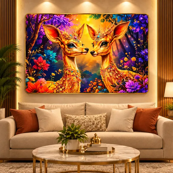 Mdf_Wood_Resin_Art_Golden_Deer_Floral_Glossy_Wall_Art_Frame