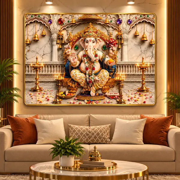 Mdf_Wood_Resin_Ganesha_Devotional_Golden_Wall_Art_Frame