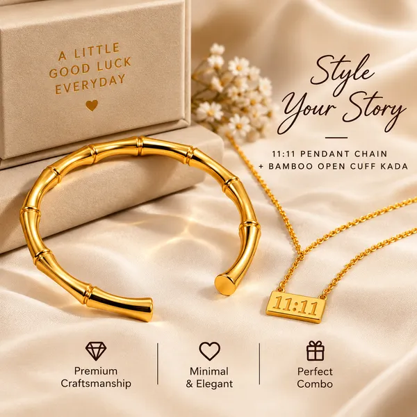 Golden_Harmony_11:11_Pendant_&_Bamboo_Cuff_Set