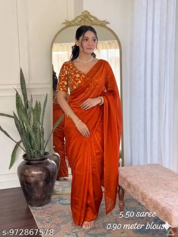 Orange_Satin_Silk_Embroidered_Saree_With_Blouse_For_Women