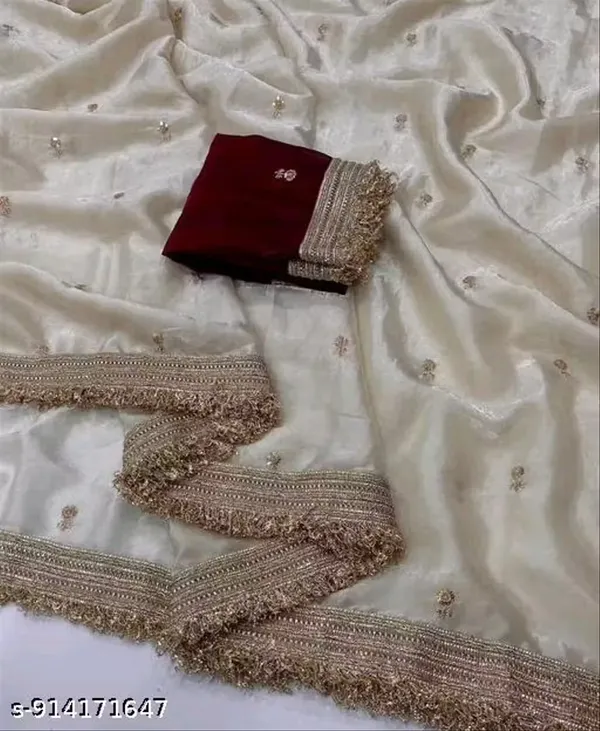 Cream_Satin_Silk_Embroidered_Saree_With_Blouse_For_Women