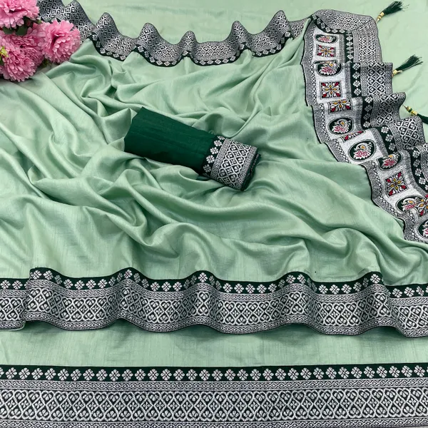 Mint_Green_Dola_Silk_Saree_With_Blouse_For_Women